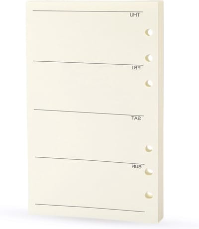 Ongeadresseerd Spiral Notebook Navulling voor Ongeplande Weekplanner, 6-Gat Invoervellen, 100gsm Kwaliteit, 45 Vellen/90 Pagina's, A6 Formaat, Ideaal voor Organisatie en Planning