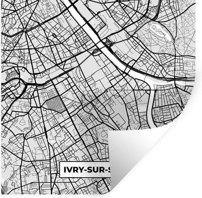 Muurstickers - Sticker Folie - Plattegrond - Ivry-sur-Seine - Stadskaart - Kaart - Frankrijk - 100x100 cm - Plakfolie - Muurstickers Kinderkamer - Zelfklevend Behang XXL - Zelfklevend behangpapier - Stickerfolie