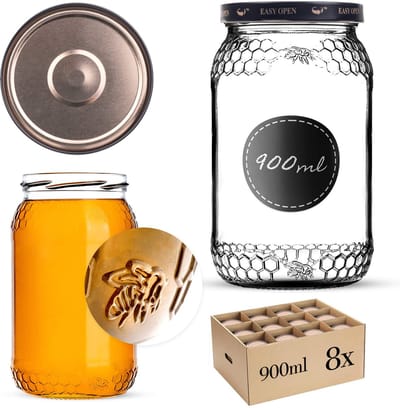Glazen pot Lierde 900ml 82mm 8 stuks + zwart en gouden deksels Orbit