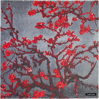 Emilie Scarves Cashmere sjaal  Van Gogh Amandelbloesem - grijs
