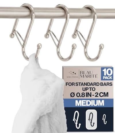 10 stuks S-vormige ophanghaken met vergrendeling - Metaal - Voor stangen tot 2 cm - Zilver