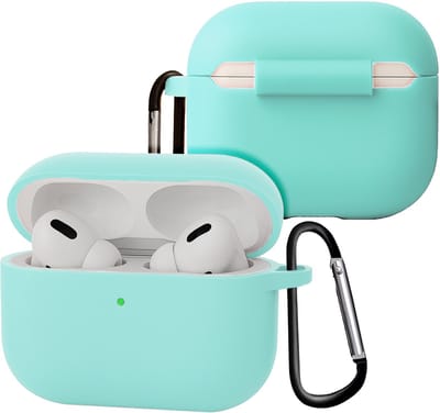 Case - Geschikt voor Apple Airpods Pro 3 - Siliconen Hoes met Clip - Silicone Hoesje Cover - Mintgroen