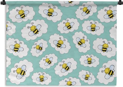 Wandkleed - Wanddoek - Bij - Insecten - Patroon - Groen - 60x45 cm - Wandtapijt