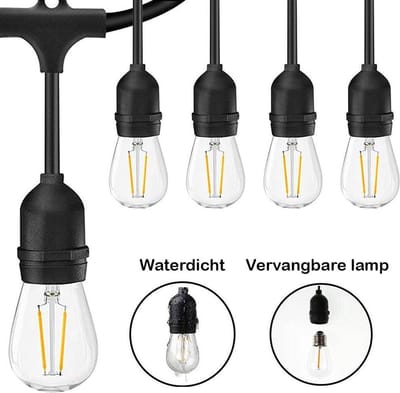 Avinet Safety AV-713 (SKU:3115) LED STRING LIGHT (15M) WITH 15x S14-FILAMENT CLEAR BULBS E27-2 W – 2700K + 3m Extra cable EU PLUG IP54