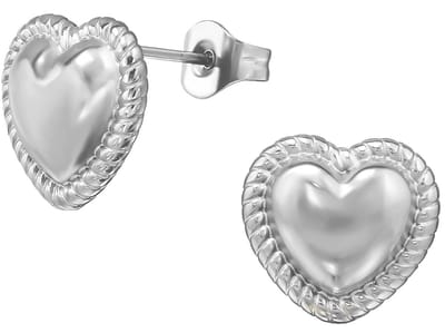 CS Joy - hartje oorbellen - Chirurgisch staal - hartjes met bewerkt randje oorknoppen - 12 x 11 mm