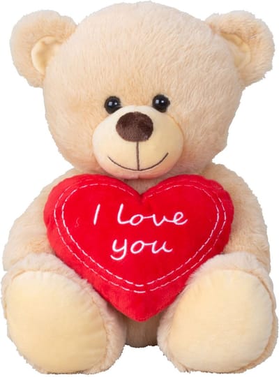 Teddy beer knuffel van zachte pluche - met liefdes hartje - 30 cm - zittend - Valentijn/bruiloft/liefde knuffelbeer