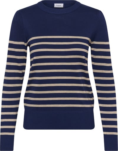 Saint Tropez MilaSZ LS Striped Pullover Dames Trui - Navy Peony Greige Stripe