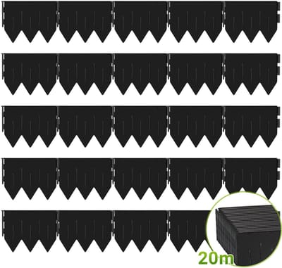 Compleet set Kunststof Grasranden 20 meter - 100 stuks borderrand met profiel (20x15 cm) voor een stabiele afboording zonder aparte grondpennen - Zwart