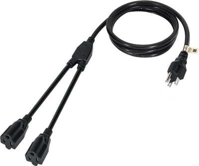 2-weg netsnoer splitskabel – 1,8 meter – 3-polig – 1 naar 2 – UL-gecertificeerd – 16 AWG – 13A 125V – zwart