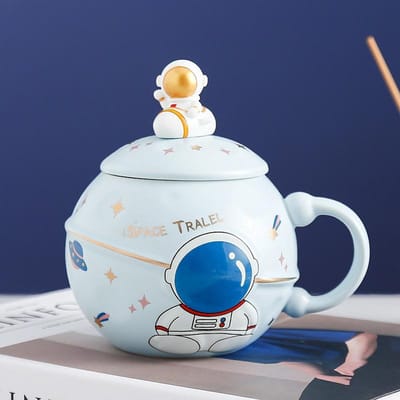 Gepersonaliseerde Creatieve Planeet Ruimte Astronaut Mok met Deksel Lepel Geschenkdoos Kantoor Grote Capaciteit Drinkbeker 401-500ml