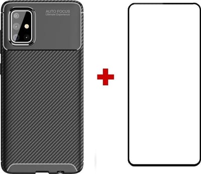 Silicone gel zwart hoesje Telefoonhoesje geschikt voor Samsung Galaxy A71 met full cover glas screenprotector
