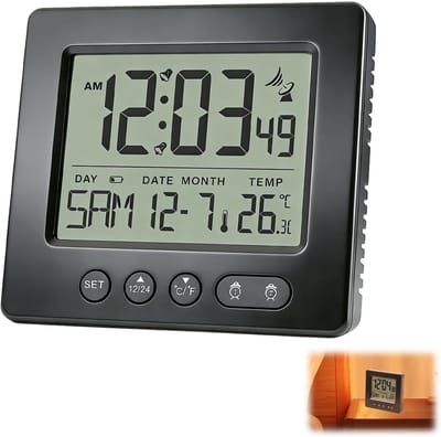 Digitale Wekker - Radio Klok - Automatisch Tijd - Twee Alarmen - 11.5 cm Scherm - Zwart
