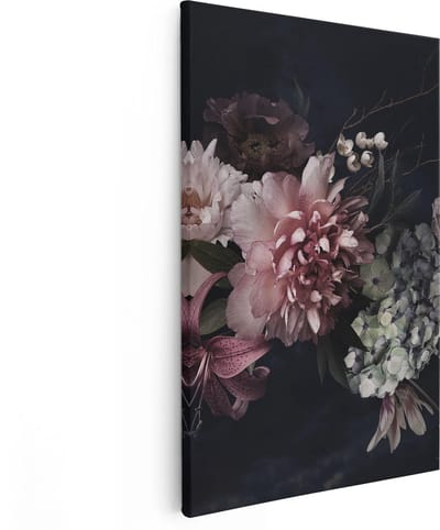 Artaza Canvas Schilderij Bloemen - 80x120 cm - Groot - Stilleven Wanddecoratie - Muurdecoratie Boeket - Schilderijen Op Canvas
