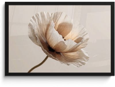 Poster in lijst - Fotolijst 60x40 cm - Posters - Bloem - Beige - Crème - Posterlijst zwart - Decoratie - Wanddecoratie woonkamer - Muurdecoratie slaapkamer