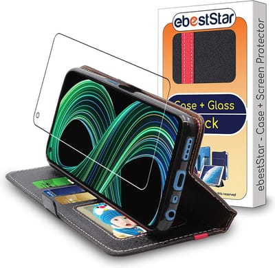 ebestStar - Hoes geschikt voor Realme 8 5G, Narzo 30 5G, Wallet Etui, Book case hoesje, Zwart, Rood + Gehard Glas