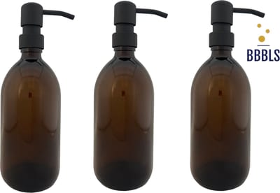 BBBLS® Design Dispenser 3 stuks Giftset "Blanco" | Bruin Kunststof | 500ml | RVS / Metaal Pomp Zwart | Zeeppomp | Zeepdispenser | Zeephouder