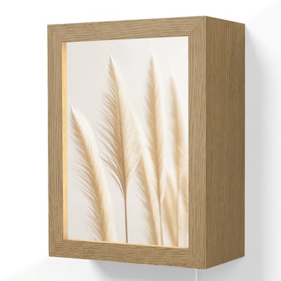 Wandlamp 15x20 cm - Oplaadbaar - Pampas gras - Pluimen - Beige - Natuur - Wandlampen binnen woonkamer - Slaapkamer lamp met kabel - Decoratieve nachtlamp - Vloerlamp snoer