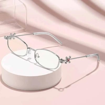 Lunettes Optiques Ovales Élégantes Unisexe Anti Lumière Bleue Jambes en Diamant de Luxe Lunettes de Soleil Protéger les Yeux