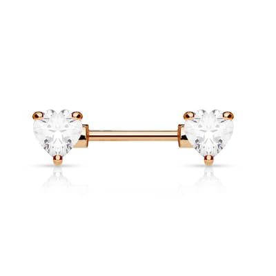 Tepelpiercing hart met steen 1.6x16 - rose - LMPiercings