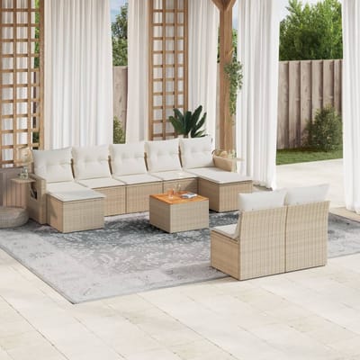 vidaXL - 10-delige - Loungeset - met - kussens - poly - rattan - beige