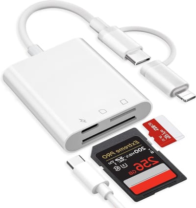 SD Kaartlezer voor iPhone en Android, SD/Micro SD/USB C Adapter met Gelijktijdig Opladen, Geschikt voor iPhone 16, 15 en Samsung Smartphones