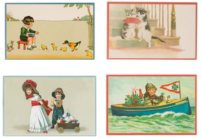 Nostalgische kaarten - 4 stuks - Franz_Josef - Klassieke Vintage afbeeldingen - nostalgische ansichtkaarten - prentbriefkaart - dieren - kinderen - Feestelijk - verjaardag -Oude Brocante briefkaarten