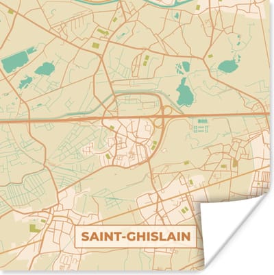 Poster Stadskaart - Saint-Ghislain - Plattegrond - Kaart - België - 100x100 cm XXL