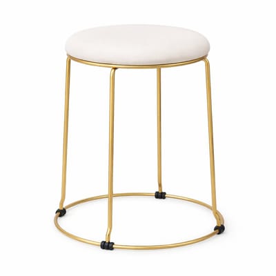 Luxaliving Kruk -krukje -Goud/Beige -Poef - Velvet & Metaal - Ø 29 x H46 cm
