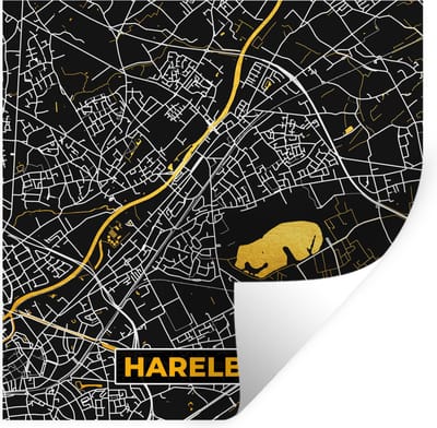 Muurstickers - Sticker Folie - Stadskaart - Harelbeke - Plattegrond - Goud - Kaart - 100x100 cm - Plakfolie - Muurstickers Kinderkamer - Zelfklevend Behang XXL - Zelfklevend behangpapier - Stickerfolie