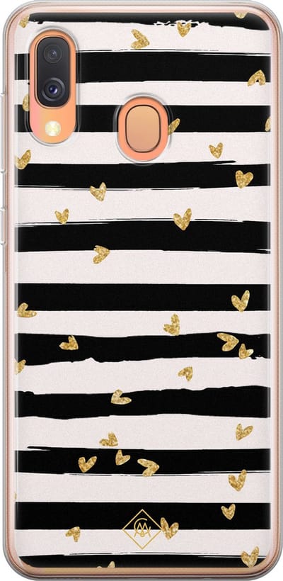 Casimoda® hoesje - Geschikt voor Samsung A40 - Hart Streepjes - Backcover - Siliconen/TPU - Zwart