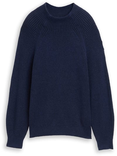 Tom Tailor - Losvallende gebreide trui met opstaande kraag - Maat XXL - blue rib structure