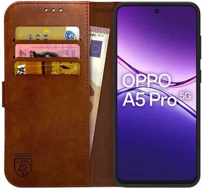 Rosso Element Geschikt voor Oppo A5 Pro | Wallet Book Case | Portemonnee Hoesje | 3 Pasjes | Magneetsluiting | Stand Functie | Bruin