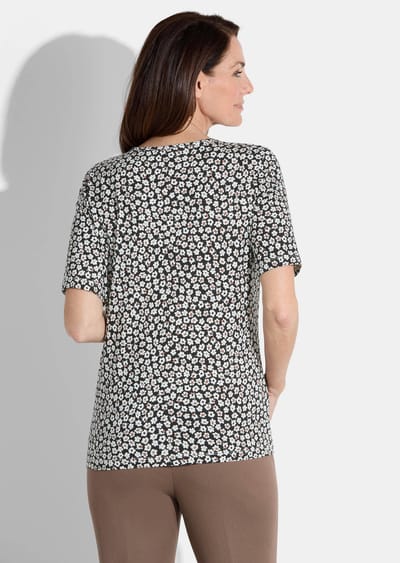 Shirt met millefleursprint - zwart / wit / bruin / gedess. - Gr. 38 van Goldner Fashion