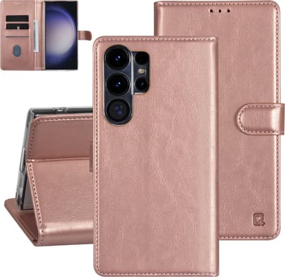 UNIQ Accessory Galaxy S23 Ultra Book Case hoesje - Pasjeshouder voor 3 pasjes - Magneetsluiting - Hanger - Rose Gold