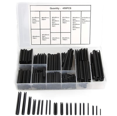 Dailygoods- Spanstiften Set van 450 Stuks - Holle Splinten - Veerpennen - Roestvrij Staal - Manganenstaal M2/M3/M4/M5/M6/M7/M8/M10 - Opbergdoos