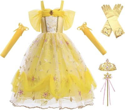 Prinsessenjurk meisje - Luxe verkleedjurk - Prinses - Het Betere Merk - Kroon - Toverstaf - Handschoenen - maat 92/98 - verkleedkleren - kleed