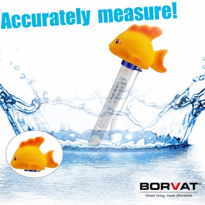 BORVAT® Zwembad Thermometer - Drijvende Vijverthermometer - Vis / Dolfijn Gouden - Inclusief Bevestigingskoord - 1 Stuks