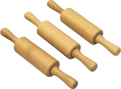 Houten deegroller voor kinderen - 215 cm lang - vaste as - kleine handgrepen - uitrollen bakplezier - mini-deegroller - duurzaam - EU-product - 3 stuks