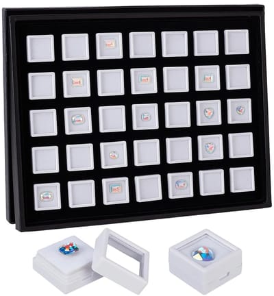 Dailygoods- Sieradenbox 35pcs - Acryl - Opbergdoos met deksel - Klein - Displaybox - Imitatie leer - 29.5x29.5x16.5mm