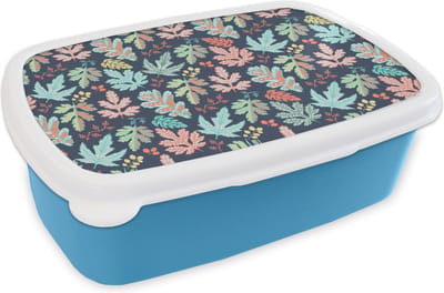 Broodtrommel Blauw - Lunchbox - Brooddoos - Bladeren - Patronen - Barok - 18x12x6 cm - Kinderen - Jongen