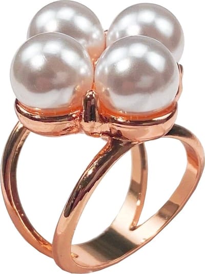Fako Bijoux® - Sjaalklem - Sjaal Klem - Sjaal Ring - Parel Quattro - 4 Parels - 24x33x24mm - Rosé Goudkleurig