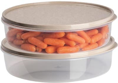 Plasticforte vershoudbakje rond - 2x stuks - 2 liter - herbruikbaar - transparant/beige - kunststof- magnetron - vriezer