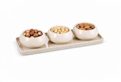 Cosmo serveerset – 3-delige sauskom set – dienblad – beige – voor sauzen en dips