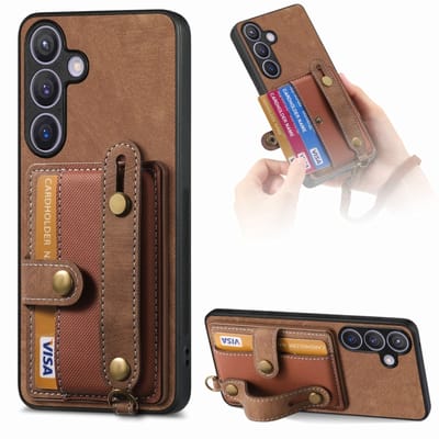 Voor Samsung Galaxy S24+ 5G Retro Cross-polsband portemonnee lederen achterkant telefoonhoes (bruin)