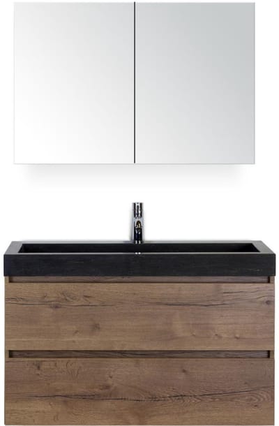 Maxx XL Badmeubelset 100 cm - Tabacco - Wastafel Lucca 1 Kraangat met Spiegelkast
