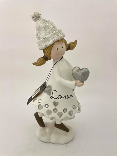 J-Line meisje met hart in beide handen 14x10x31cm