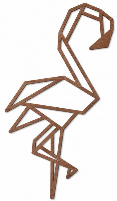 Houten wanddecoratie - Wooden wall decoration | Flamingo 32 x 60cm | Donker hout - Dark wood | Geometrische muurdecoratie - Geometric wall art - Origami Design Wandfiguur - Echt Hout - Real Wood - Dieren - Vogels