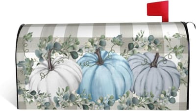 Herfst Brievenbus Cover met Pompoenbladeren en Geruite Motieven