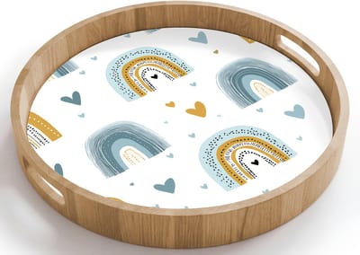 Dienblad rond 40x40 cm - Schootdienblad hout - Patroon - Regenboog - Hartjes - Borrelplank rechthoek - Plateau houten dienbladen
