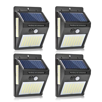 carmdering - Zonne LED Lamp - Buitenlamp - Bewegingssensor Lamp - 4 stuks, IP65, 8-12u werktijd, 3-5m detectie, 20W, 2600 Lux - Voor tuin & oprit - Zonne-energie & draadloos
